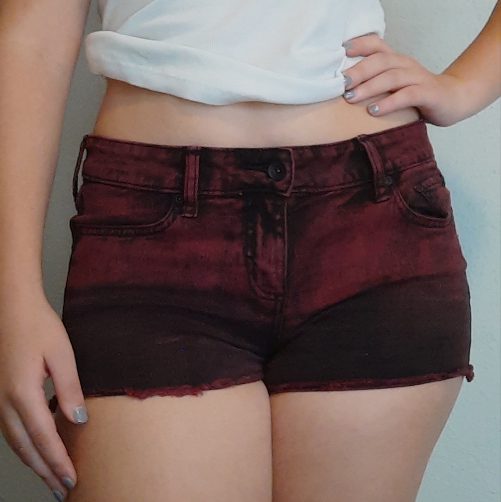 Womens denim booty shorts black & red